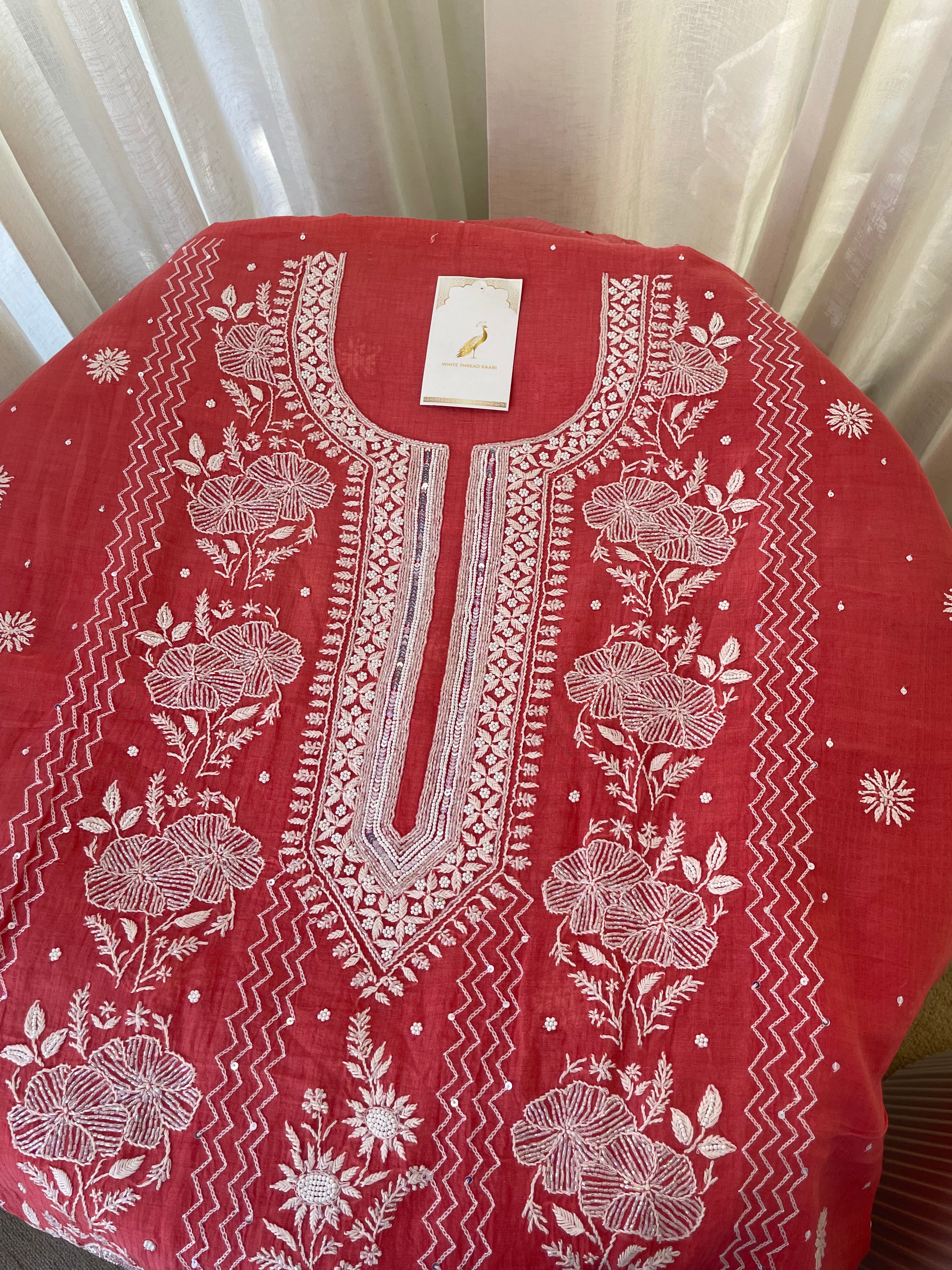 BERRY RED MAHESHWARI CHIKANKARI KURTA SET