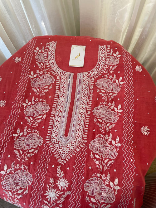 BERRY RED MAHESHWARI CHIKANKARI KURTA SET