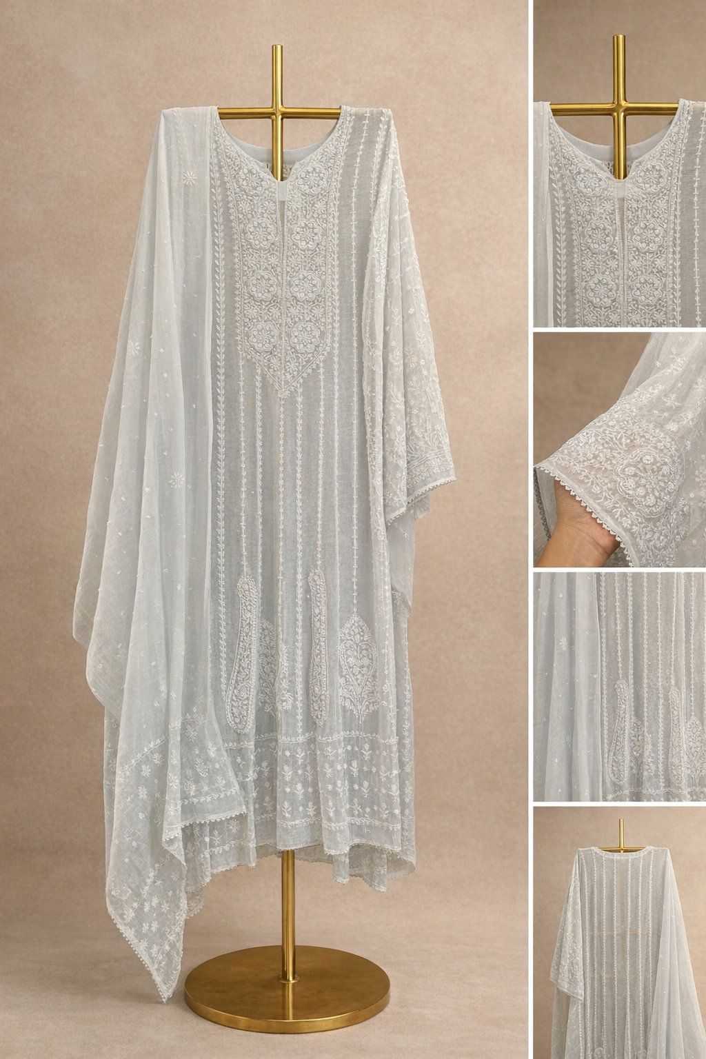 SKY BLUE MUL CHANDERI CHIKANKARI ANARKALI SET