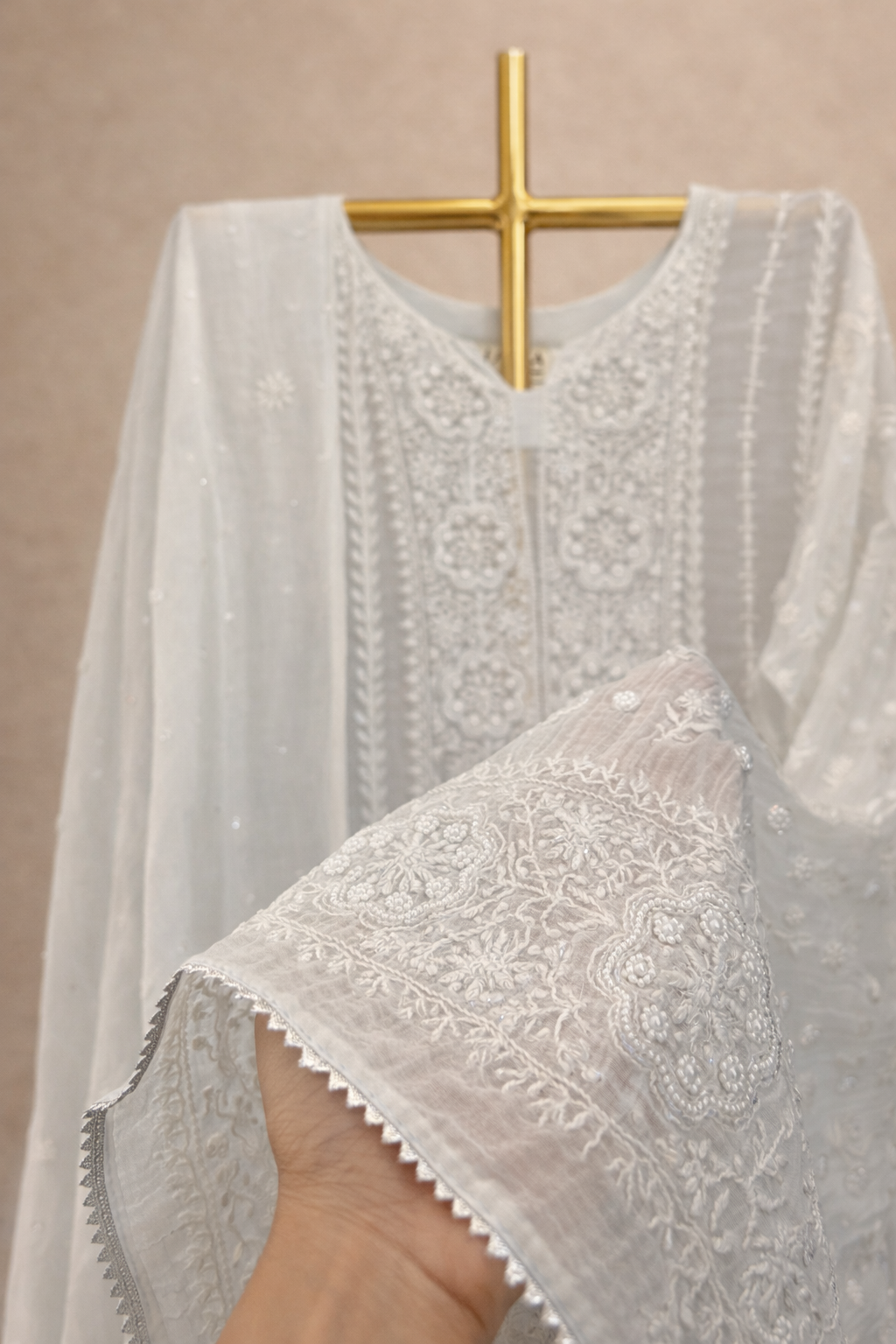 SKY BLUE MUL CHANDERI CHIKANKARI ANARKALI SET