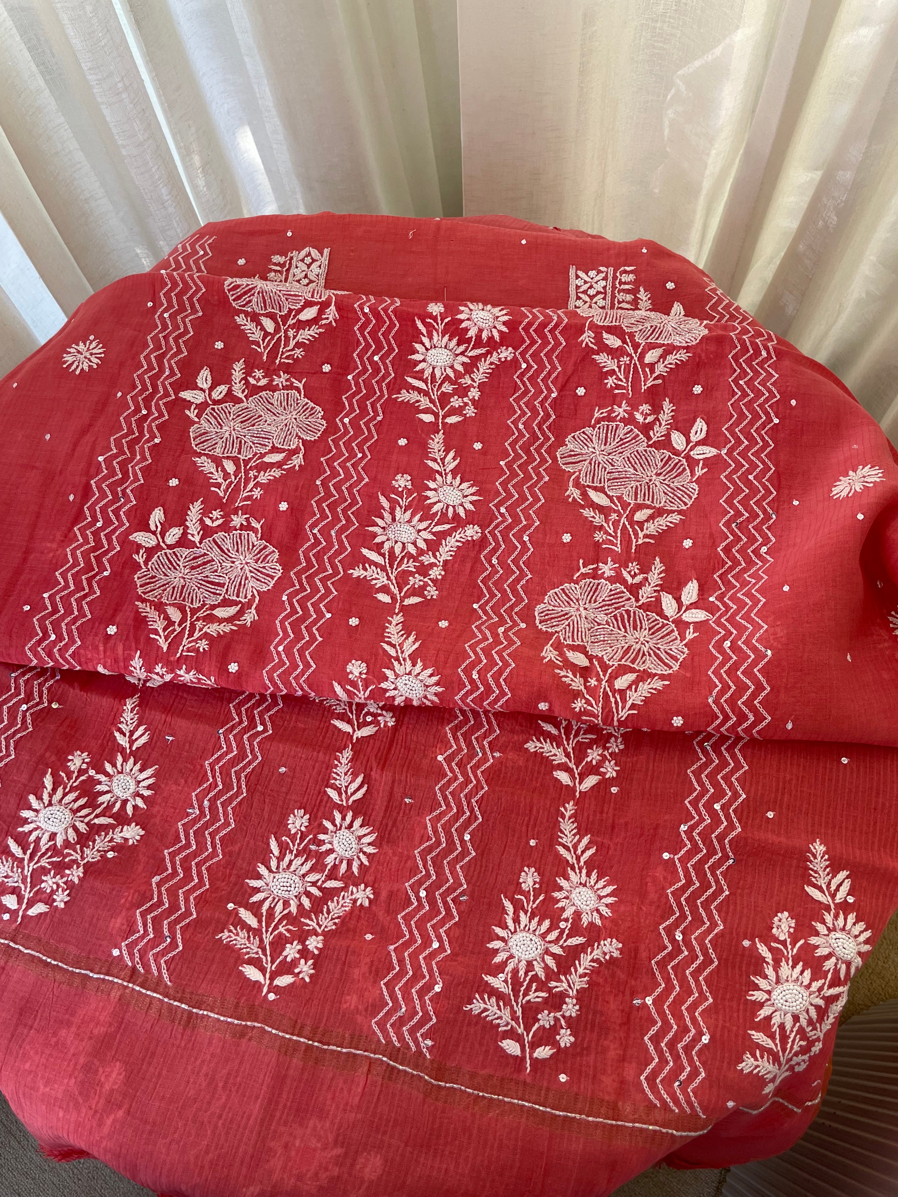 BERRY RED MAHESHWARI CHIKANKARI KURTA SET