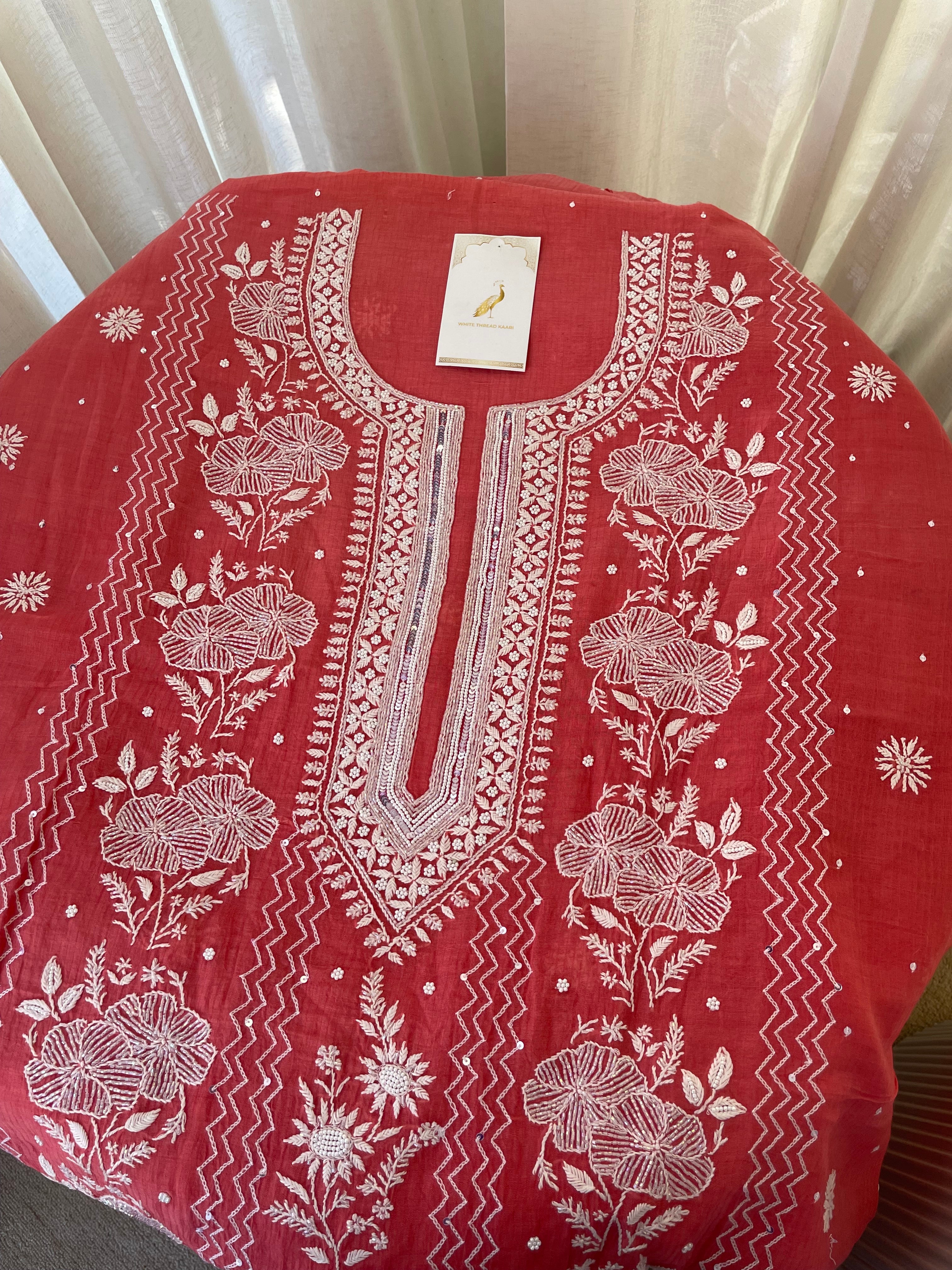 BERRY RED MAHESHWARI CHIKANKARI KURTA SET