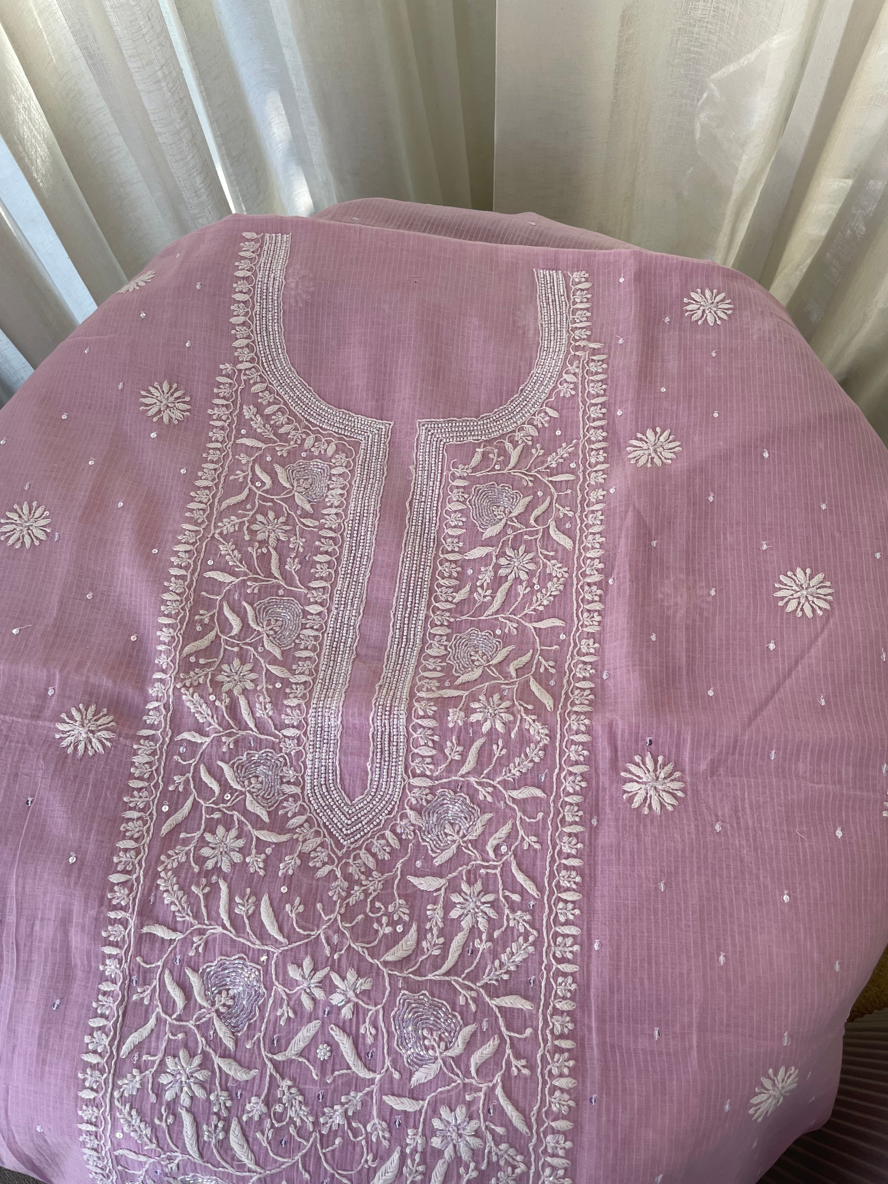LAVENDER MAHESHWARI CHIKANKARI KURTA SET