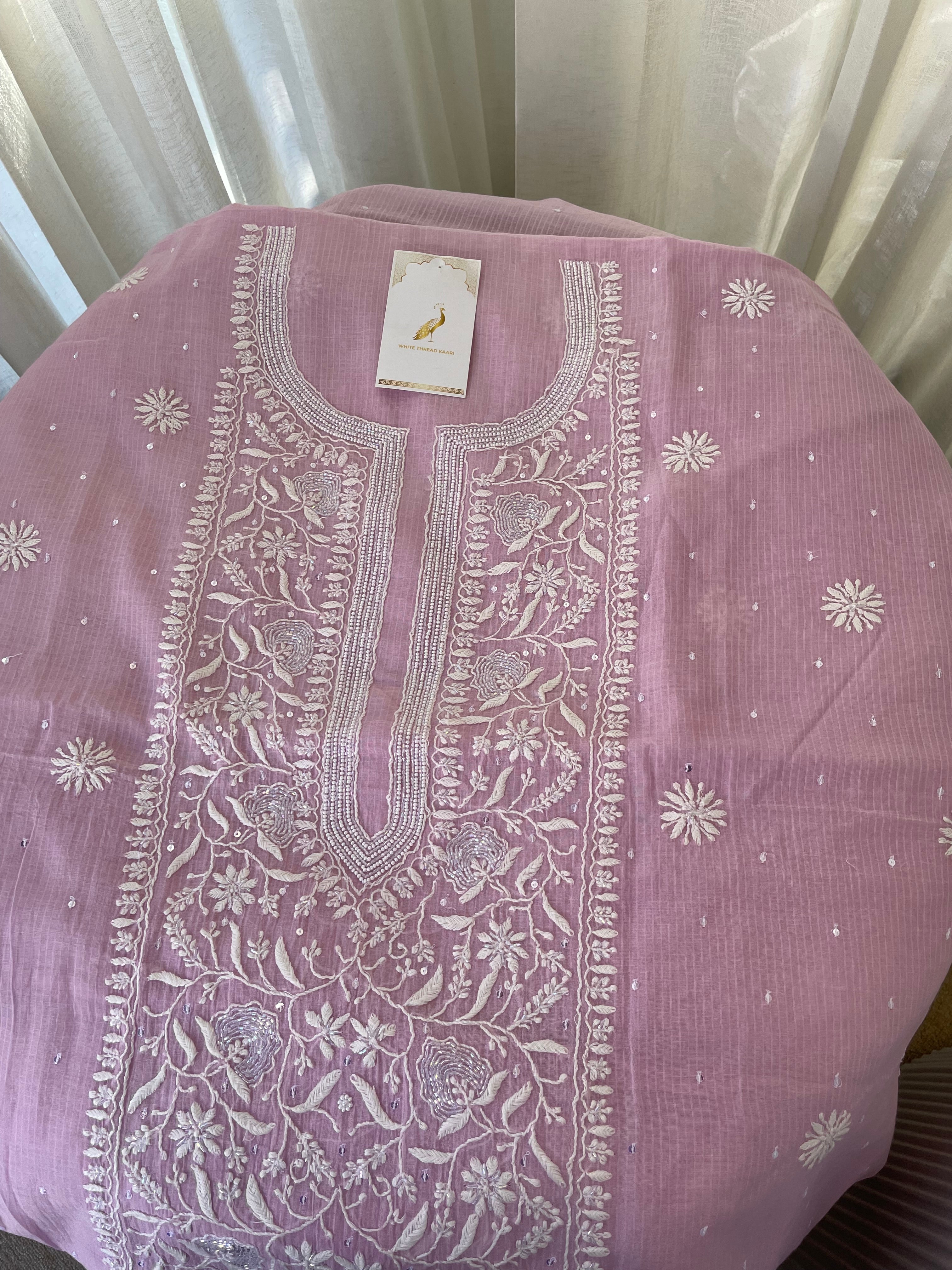 LAVENDER MAHESHWARI CHIKANKARI KURTA SET
