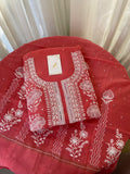 BERRY RED MAHESHWARI CHIKANKARI KURTA SET