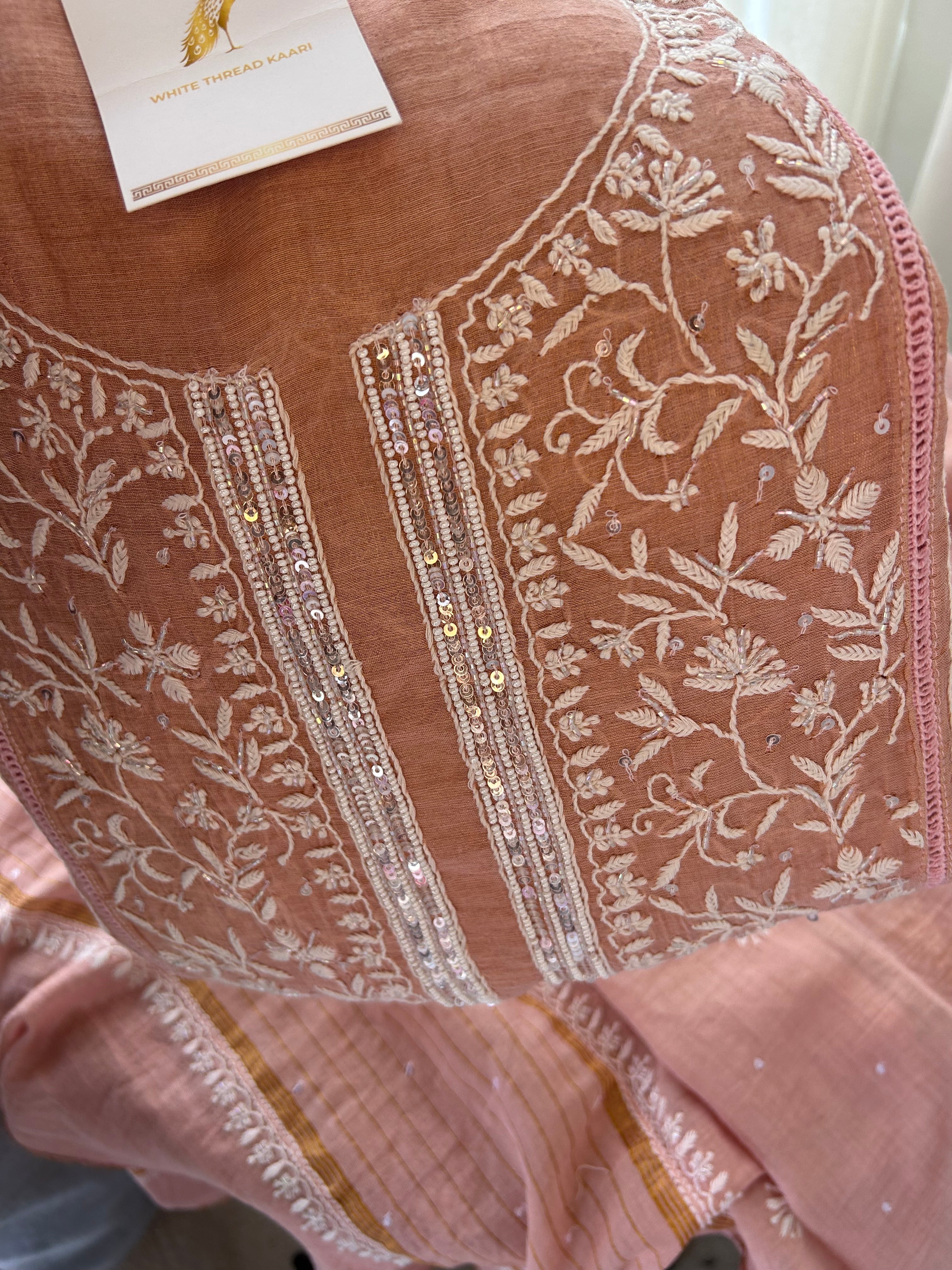 PINK TISSUE CHIKANKARI KURTA SET