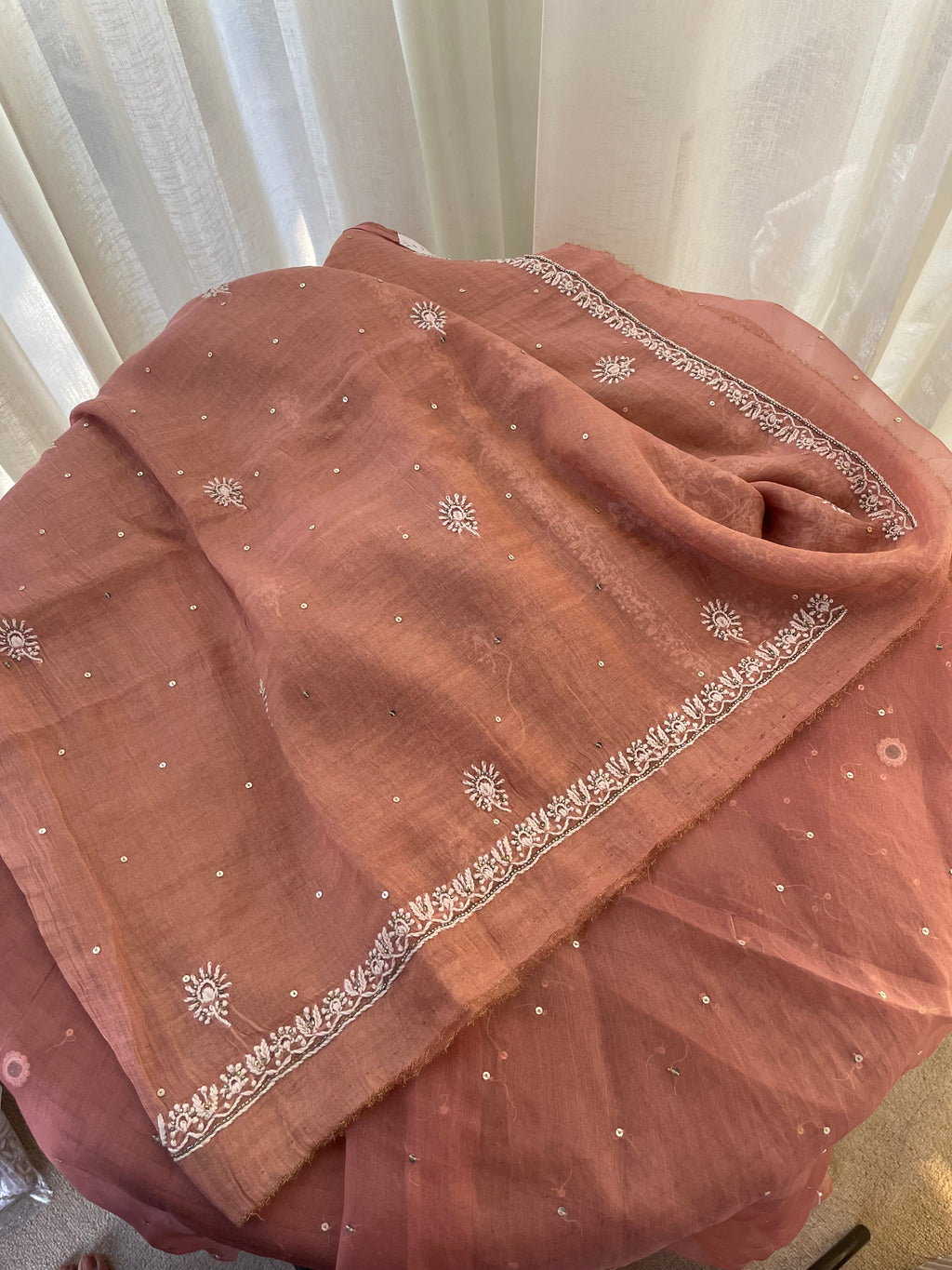 ROSE GOLD TISSUE CHIKANKARI STRAIGHT KURTA SET