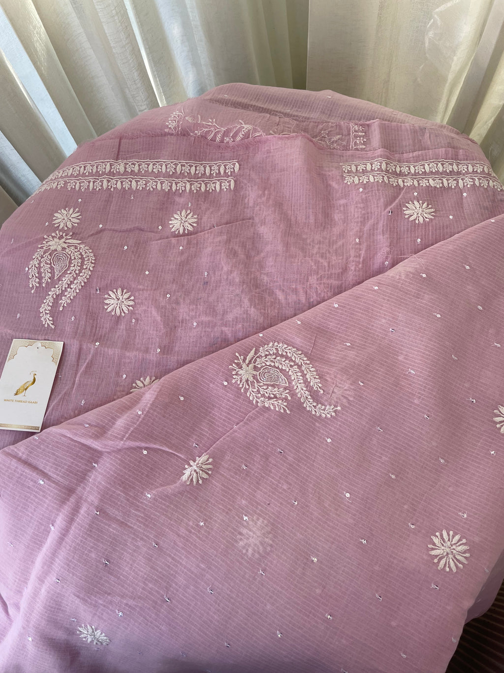 LAVENDER MAHESHWARI CHIKANKARI KURTA SET