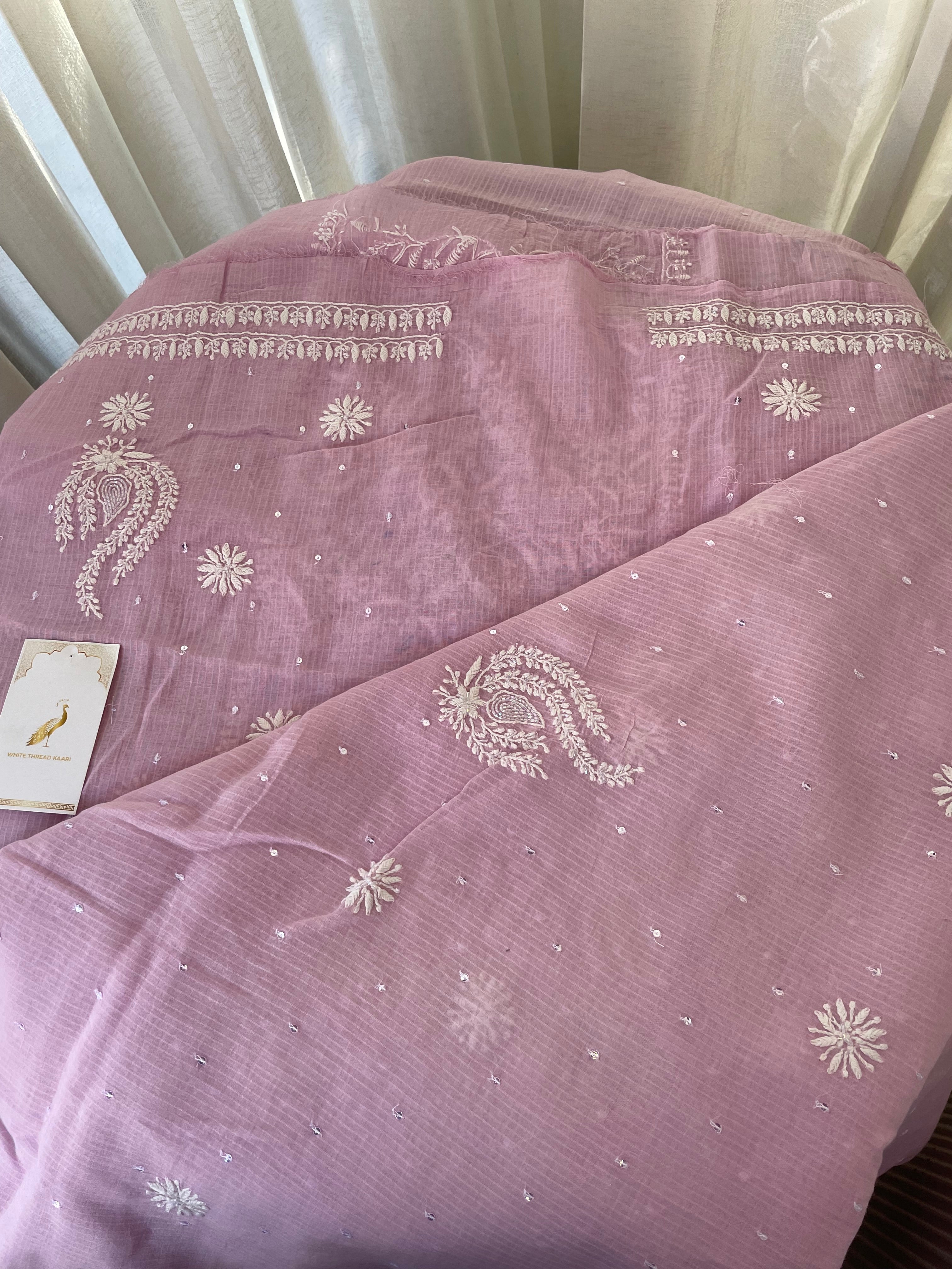 LAVENDER MAHESHWARI CHIKANKARI KURTA SET