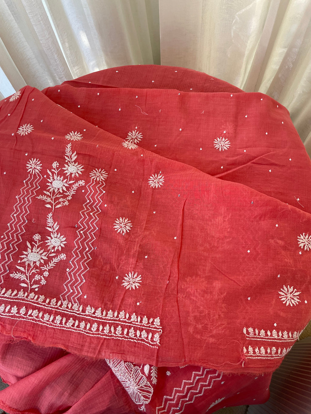 BERRY RED MAHESHWARI CHIKANKARI KURTA SET