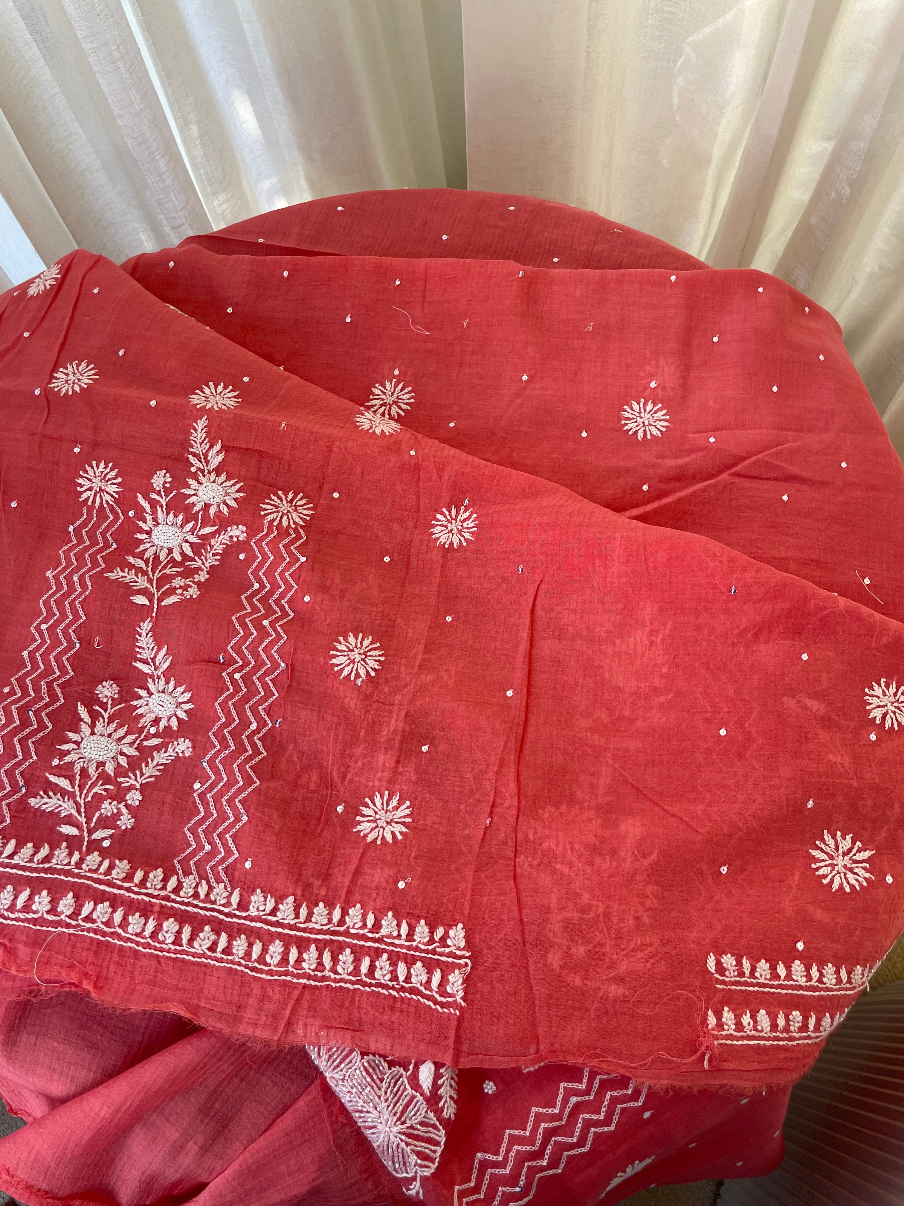 BERRY RED MAHESHWARI CHIKANKARI KURTA SET